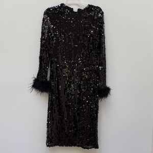 Black Sequin Dress with Feather Cuffs holiday dress